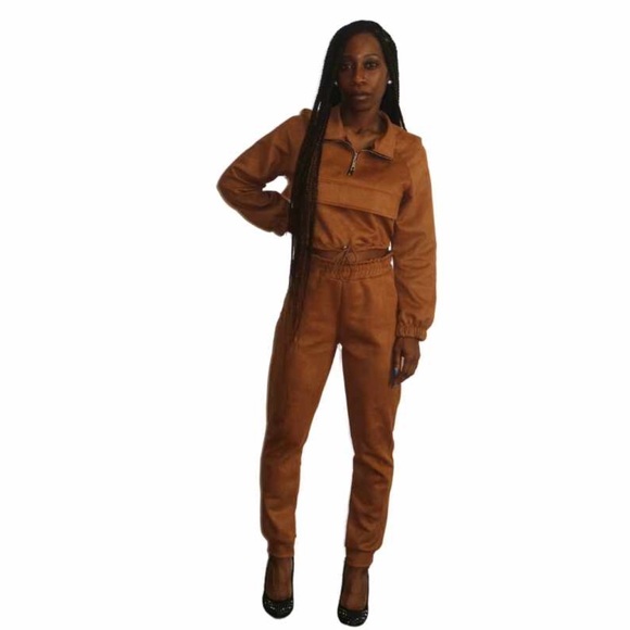 (NWT) Faux Suede Two-Piece Jogger Set - Picture 6 of 8